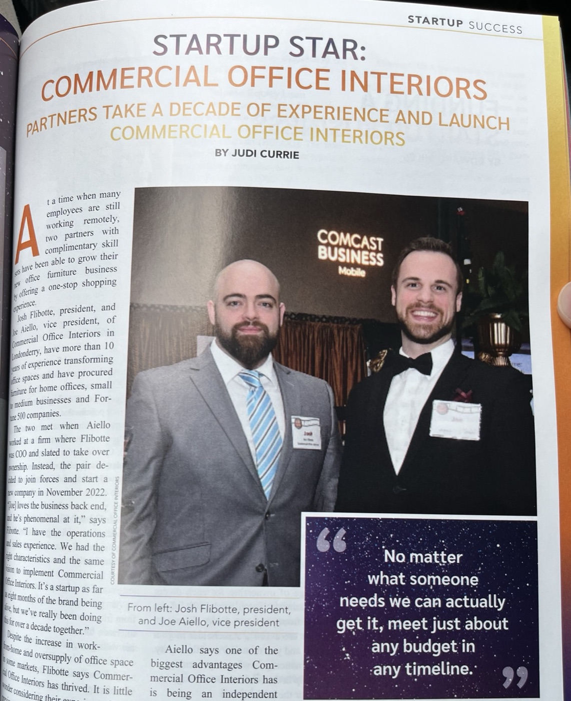 Business NH Magazine Startup Star feature on Commercial Office Interiors, with Josh Flibotte and Joe Aiello